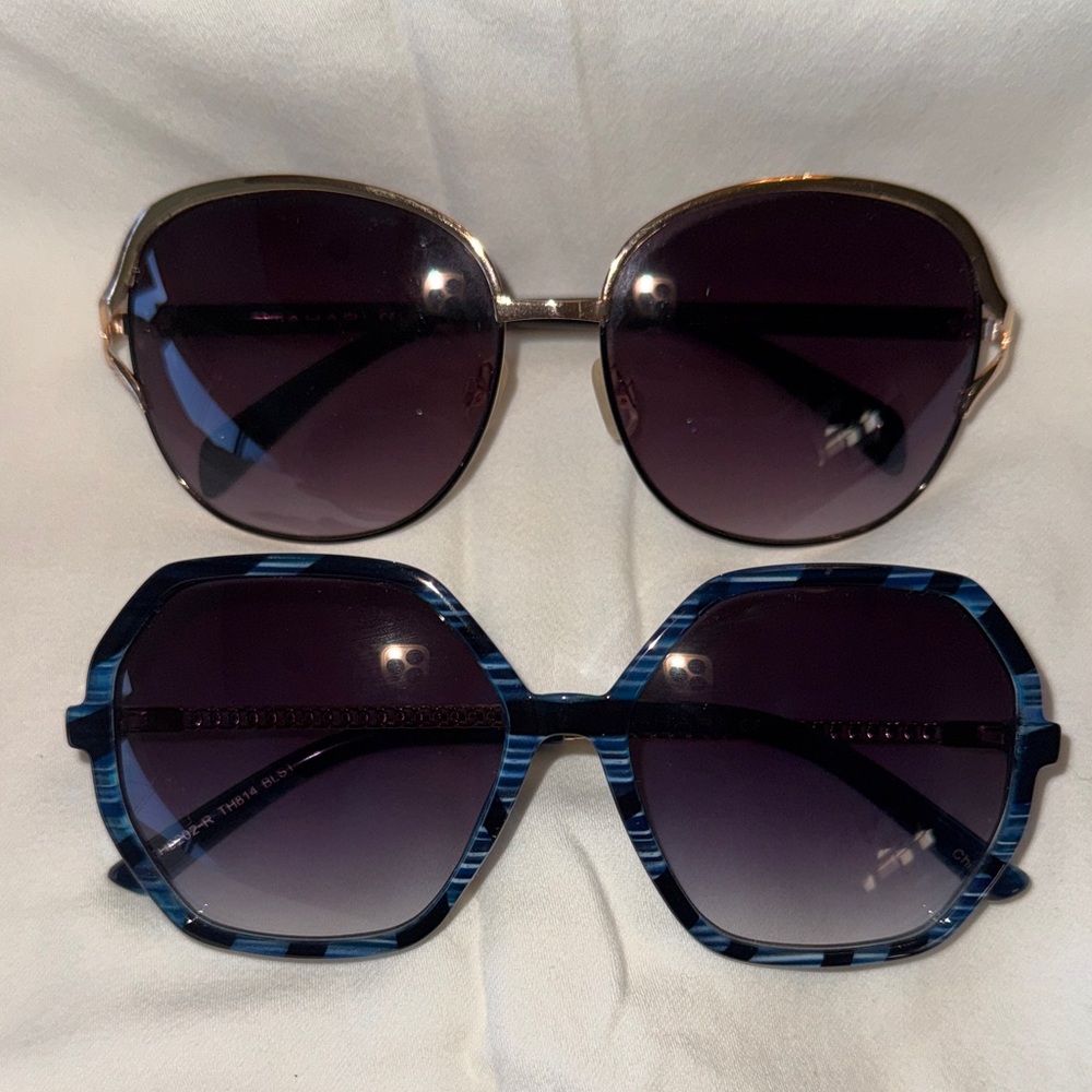 Two Pairs TAHARI Stylish Women's Sunglasses - Blue and Black/Gold Frames